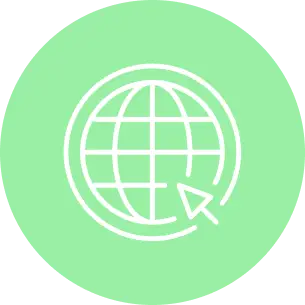 Green circular icon with a globe and a cursor arrow.