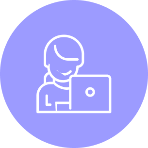 Illustration of a person working on a laptop with a purple background.